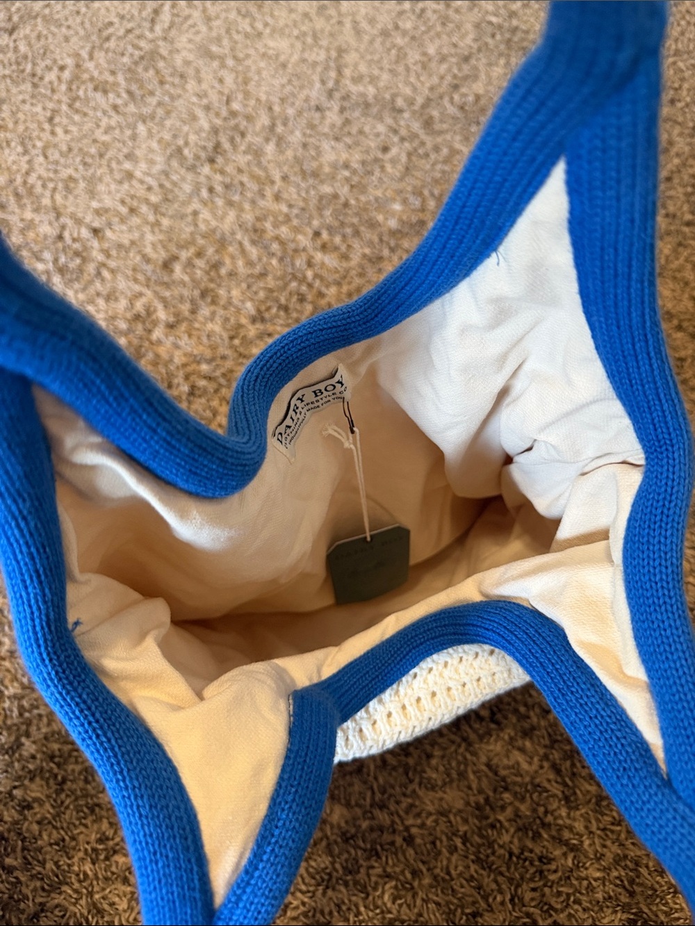 Dairy Boy Cream Crochet Tote with Blue Trim - Picture 2 of 2